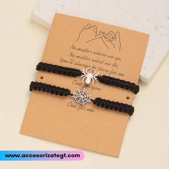 Set de Pulseras Negras con Araña y Telaraña [JP772]