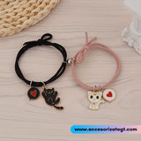 Set de Pulseras con Dijes de Gatos, Negro y Rosa [JP775]