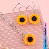 Set de Cadena y Aretes de Girasoles, Plata [OT711]