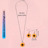 Set de Cadena y Aretes de Girasoles, Plata [OT711]