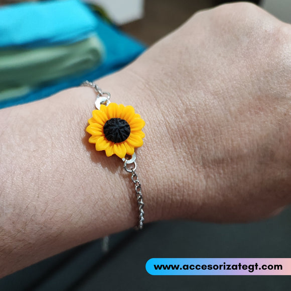 Pulsera con Dije de Girasol, Plata [P1206]