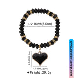 Pulsera de Cristales Negros con Dije de Corazón [P1214]