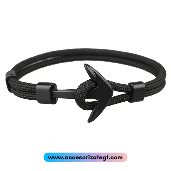 Pulsera Negra con Dije Negro de Ancla [P1219]