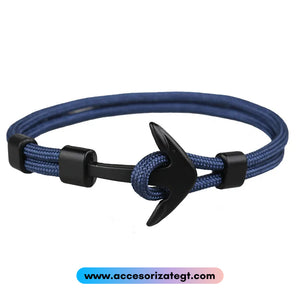 Pulsera Azul con Dije Negro de Ancla [P1220]