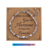 Pulsera de Piedras Rosa y Gris con Dije de Corazón [P1232]