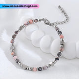 Pulsera de Piedras Rosa y Gris con Dije de Corazón [P1232]