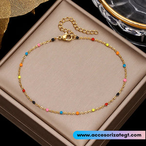Tobillera de Acero con Cuentas Multicolor [TB352]