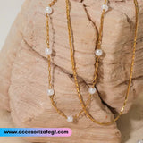 Tobillera de Acero Decorada con Perlas [TB357]