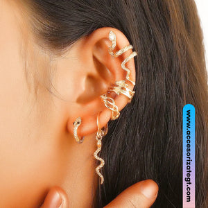 Set de Uniretes y Earclips de Serpientes, Oro [UA279]