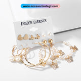 Set de 6 Pares de Aretes, Mariposas y Perlas [AR1260]