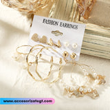 Set de 6 Pares de Aretes, Mariposas y Perlas [AR1260]
