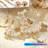 Set de 6 Pares de Aretes, Mariposas y Perlas [AR1260]