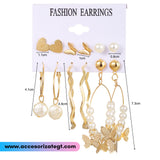 Set de 6 Pares de Aretes, Mariposas y Perlas [AR1260]