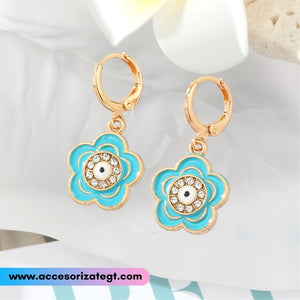 Aretes de Flor con Ojo Turco, Celeste [AR1423]