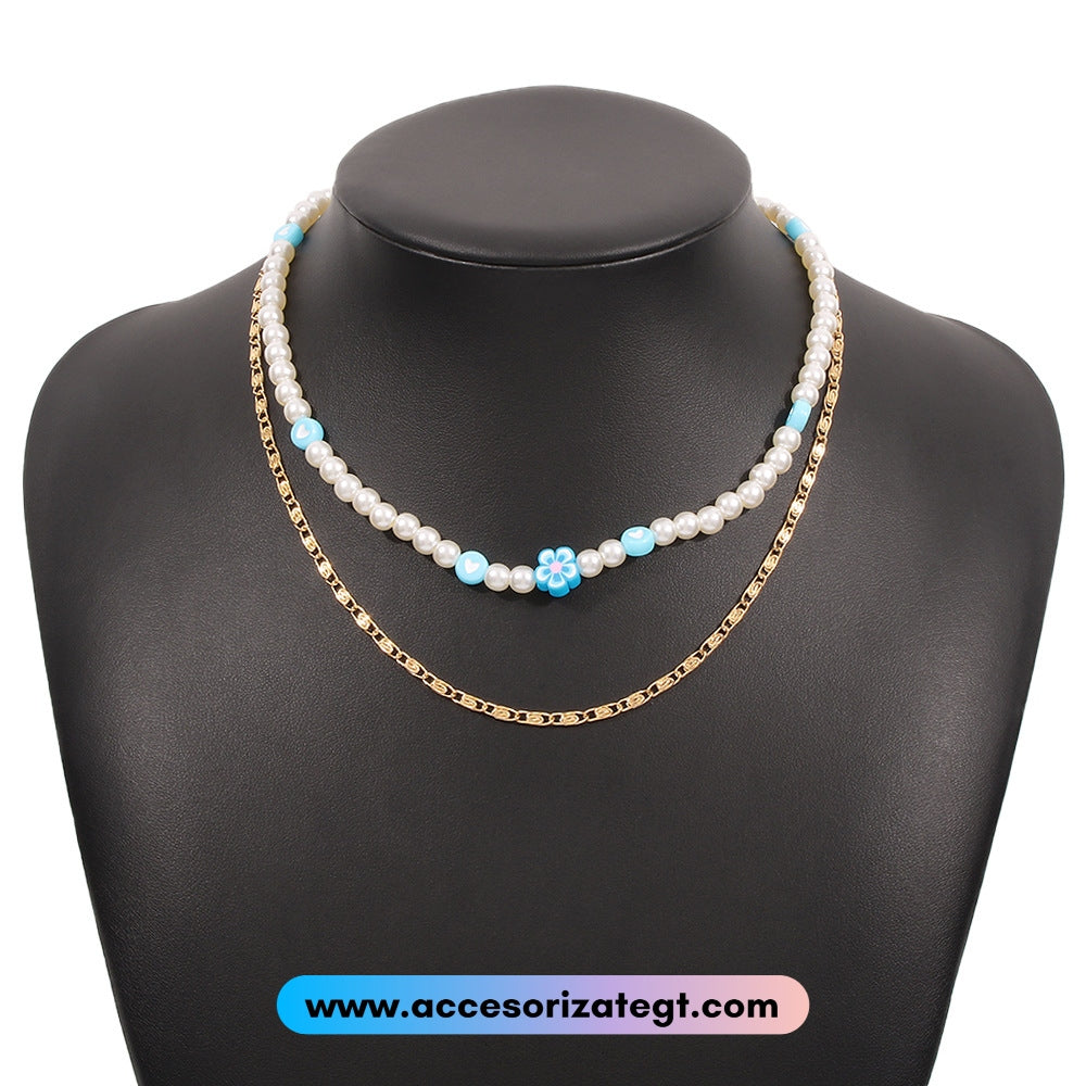 COLLAR DE ARGOLLAS Y PERLAS BLANCAS Y ROSADAS. Curso de bisutería con perlas.  