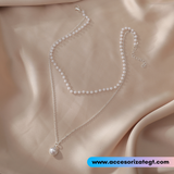 Cadena Doble Decorada con Perlas, Color Plata [CD735]