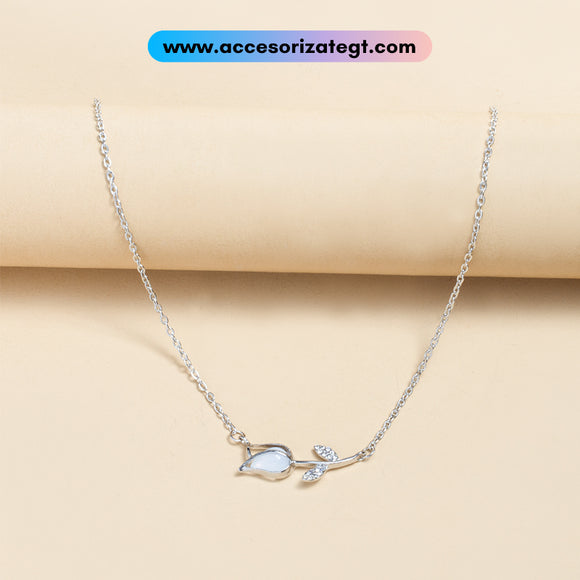 Cadena con Dije de Tulipán Color Plata [CD944e]