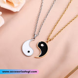 Set de Cadenas Complementarias de Yin Yang, Acero Oro y Plata [CN069]