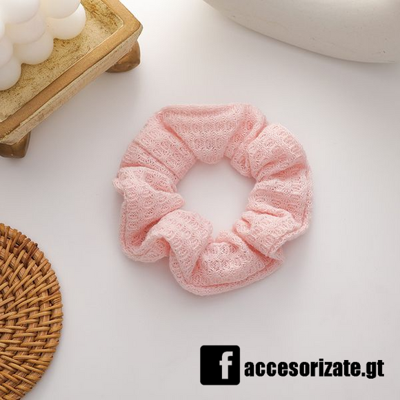 Scrunchie de Algodón Tipo Waffle Color Rosa [CP061]