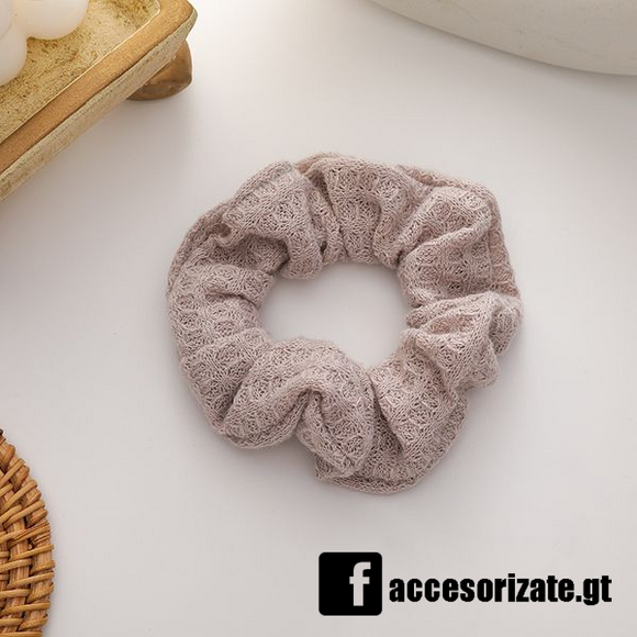 Scrunchie de Algodón Tipo Waffle Color Gris [CP067]