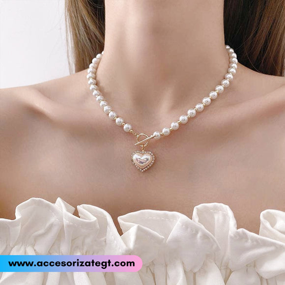 Gargantilla de Perlas con Dije de Corazón [EL347]