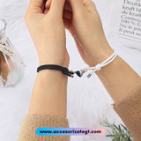 Set de Pulseras con Imanes en Forma de Corazón Bicolor, Blanco y Negro [JP509]