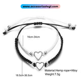 Set de Pulseras Tejidas con Dijes de Corazones, Blanco y Negro [JP631]