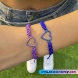 Set de Pulseras Tejidas con Dijes de Corazón, Morado y Azul [JP669]