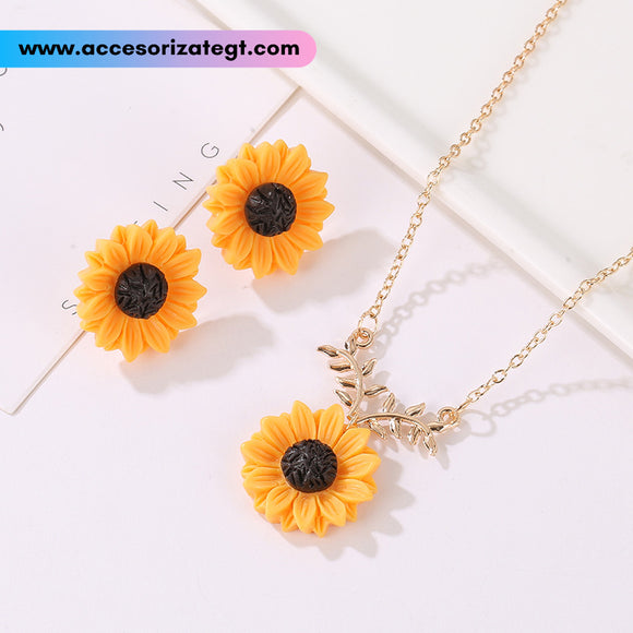 Set de Cadena y Aretes de Girasoles [OT386]