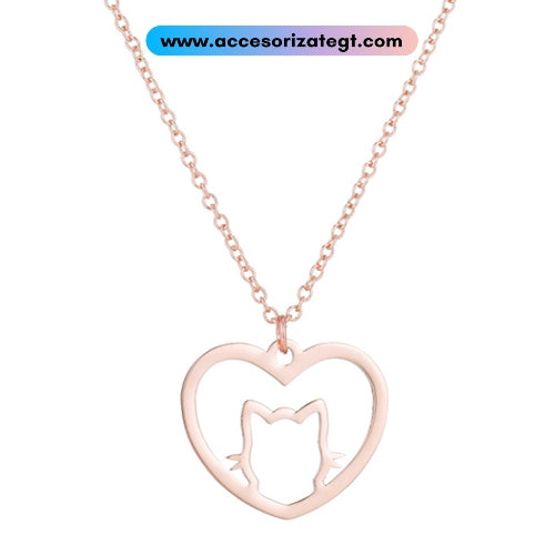 Cadena Gato Dentro de Corazón, Oro Rosa [OT416]